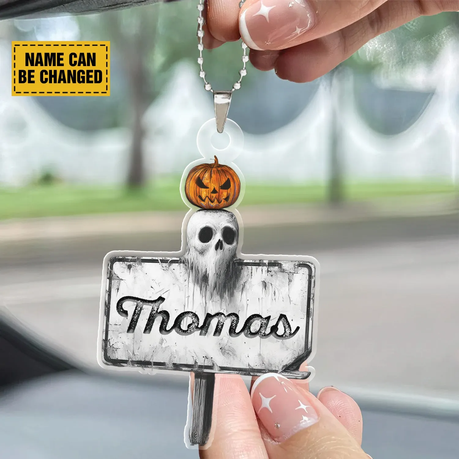 Teesdily | Customized Ghost Pumpkin Halloween Ornament, Ghost Ornament Car Hanging, Spooky Vibe Halloween Ornaments, Halloween Gift Accessories