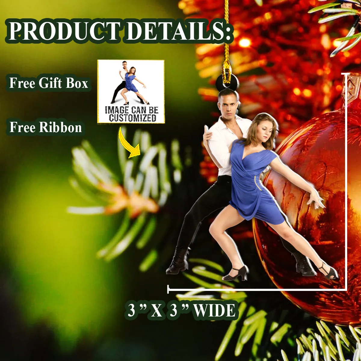 Teesdily | Customized Photo Dancing Couple Ornament Dancer Christmas Ornament Home Decoration Noels Day Gift Idea Custom Ornament From Photo