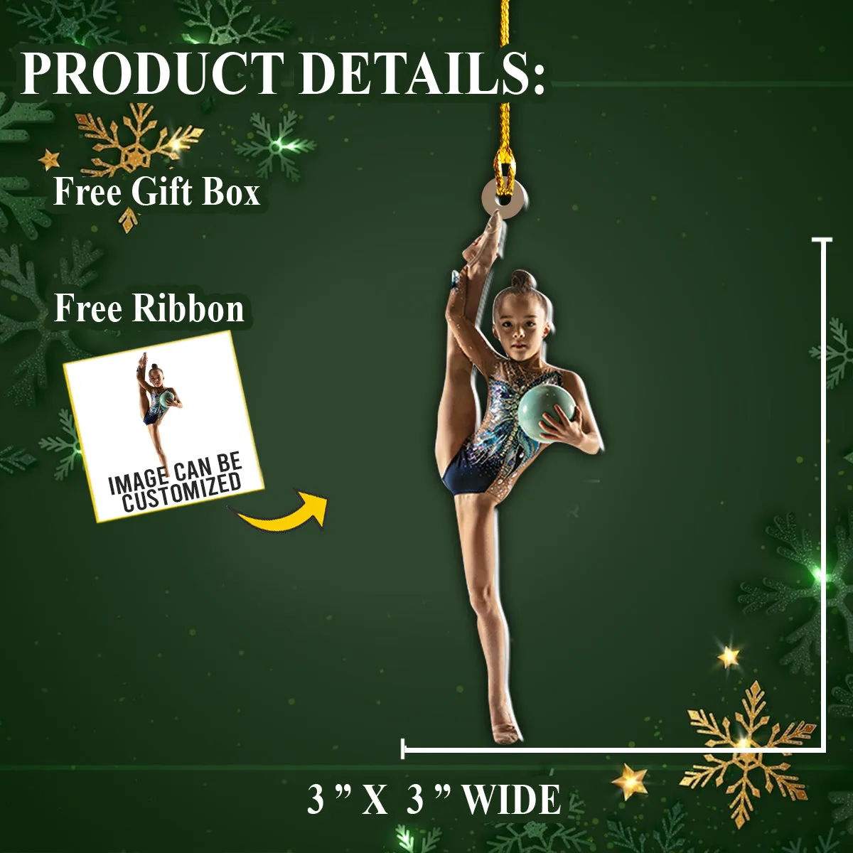 Teesdily | Customized Photo Gymnastics Ornament Christmas Decorations For Home Sport Lovers Gift Personalised Photo Christmas Ornament