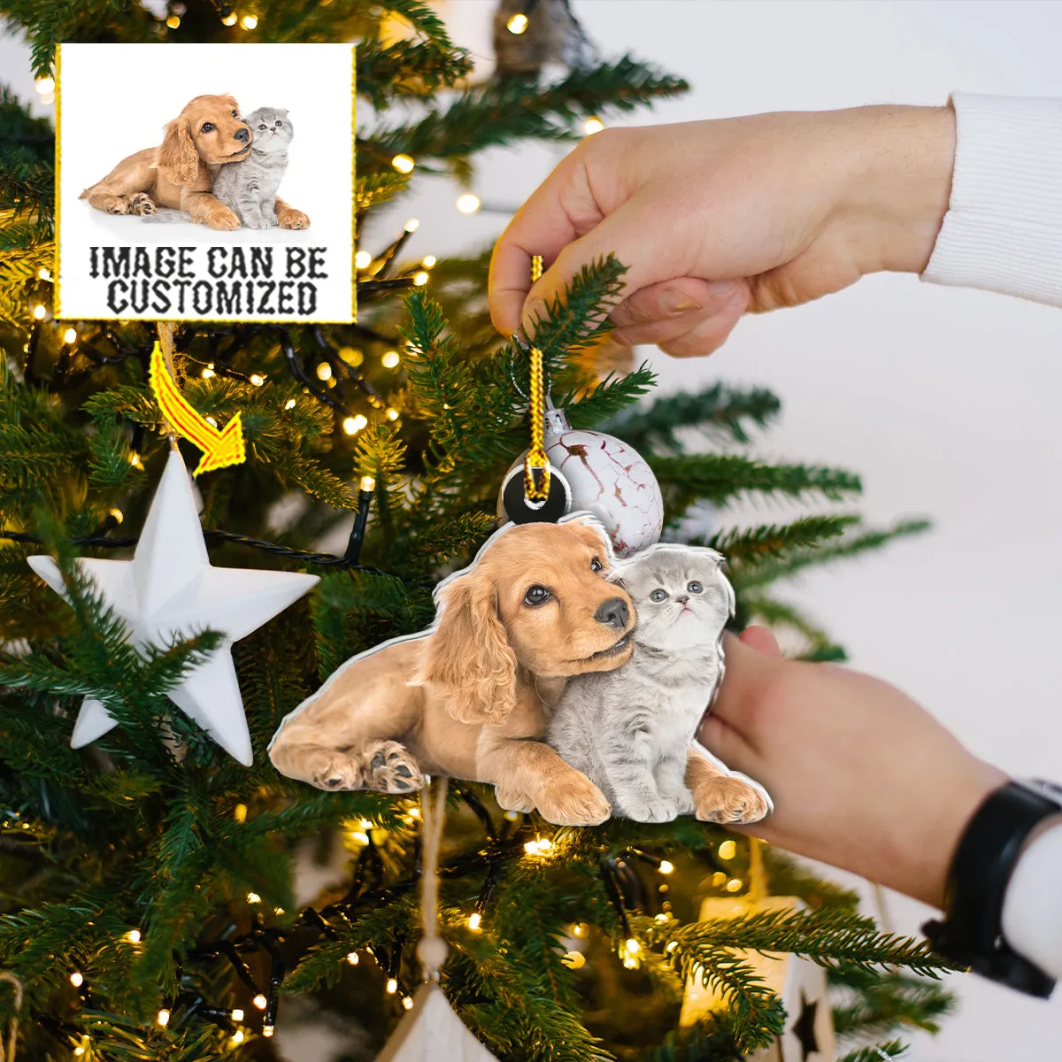 Teesdily | Golden Retriever And Car Customized Christmas Ornament Pet Lover Hanging Ornament Personalized Photo Ornaments 2 Sided Pet Owner Gifts