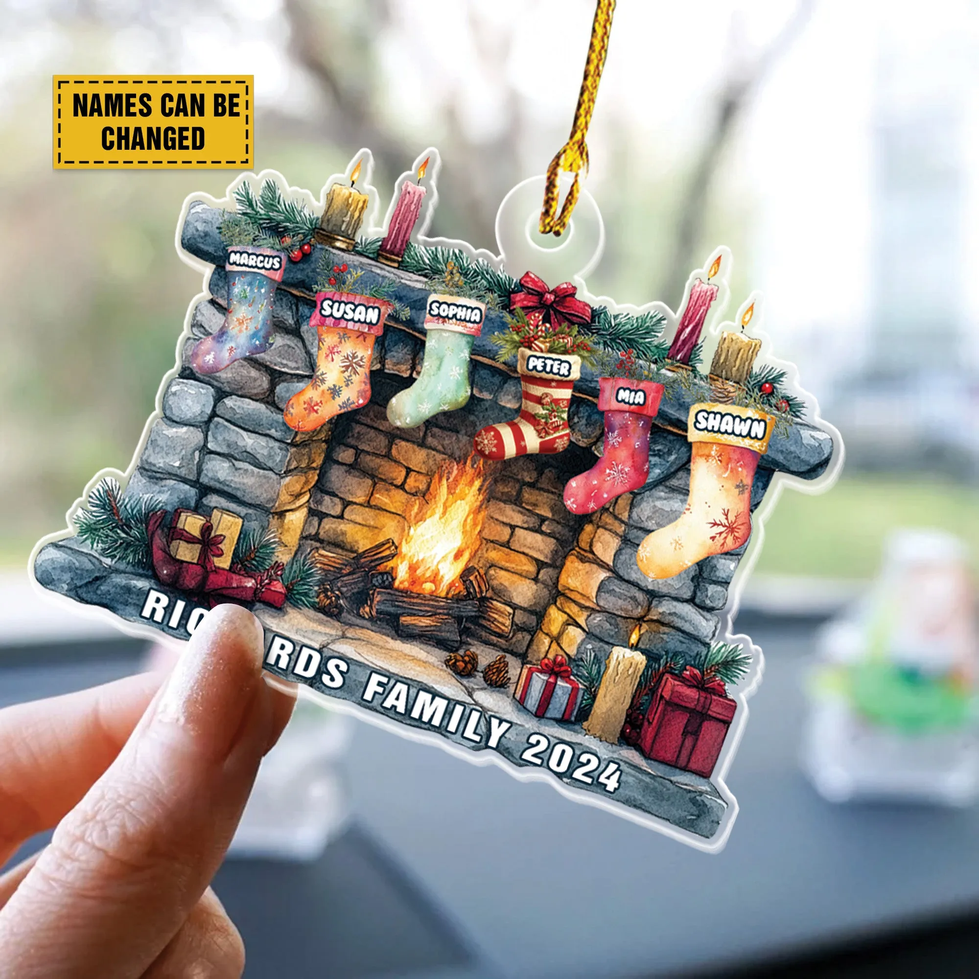 Teesdily | Personalized Christmas Stocking Fireplace Ornament, Sock Family Name Christmas Tree Home Decoration, Christmas Gifts