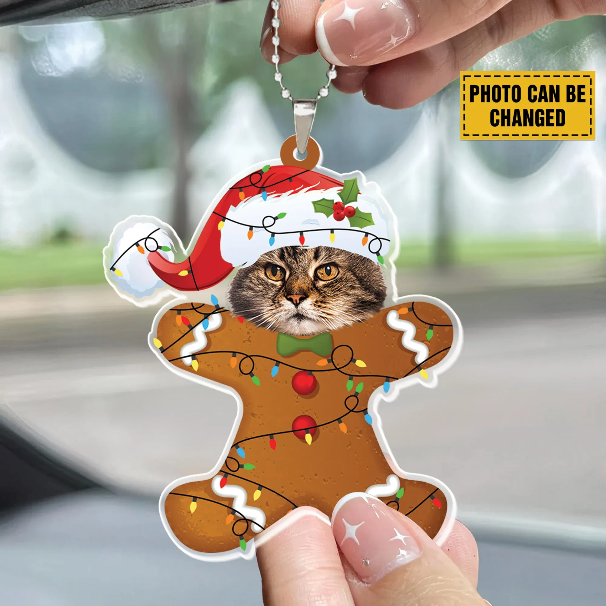 Teesdily | Personalized Grumpy Cat Gingerbread Ornament Christmas, Gingerbread Man Cat Christmas Ornament Car Hanging, Cat Mom, Cat Lover Gifts