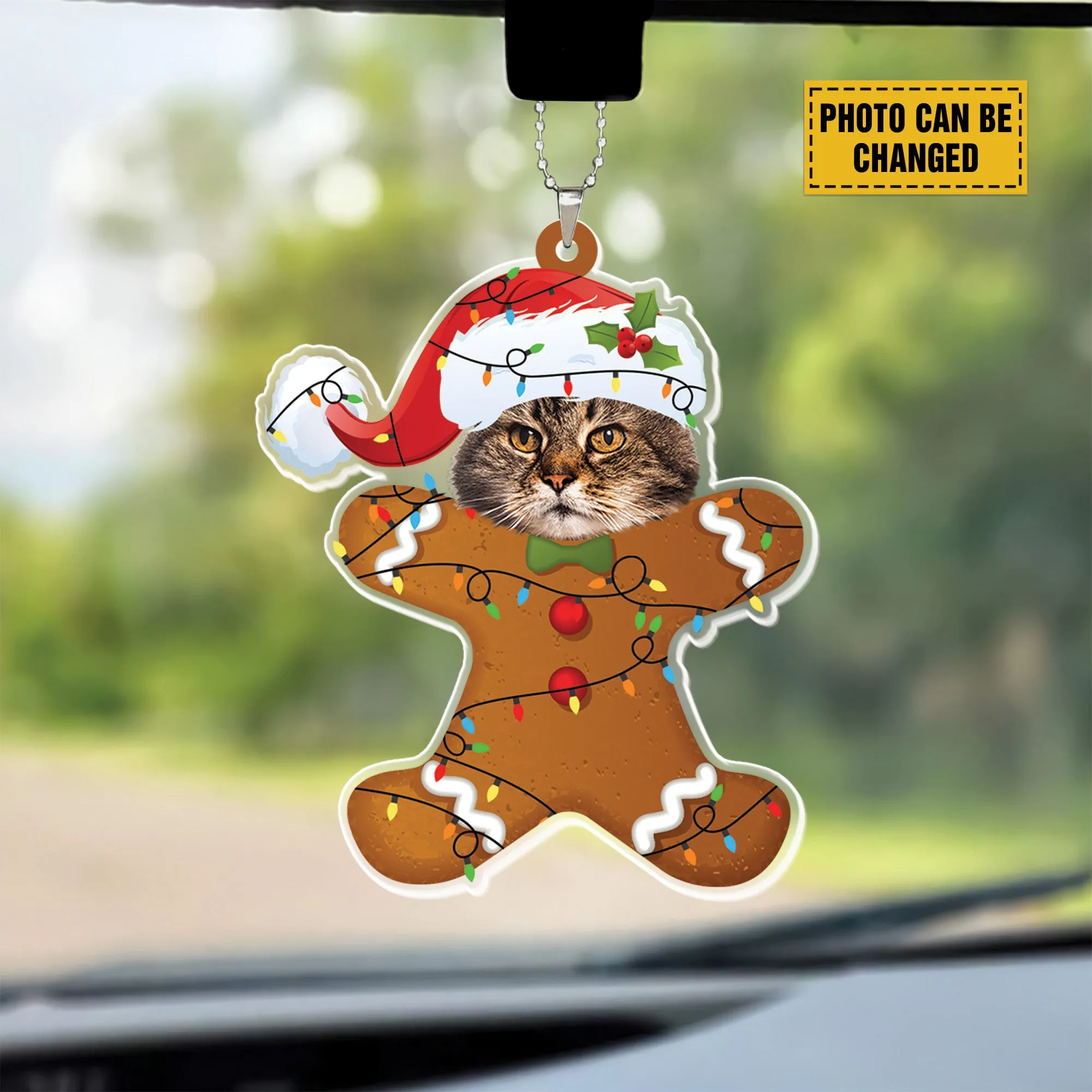 Teesdily | Personalized Grumpy Cat Gingerbread Ornament Christmas, Gingerbread Man Cat Christmas Ornament Car Hanging, Cat Mom, Cat Lover Gifts