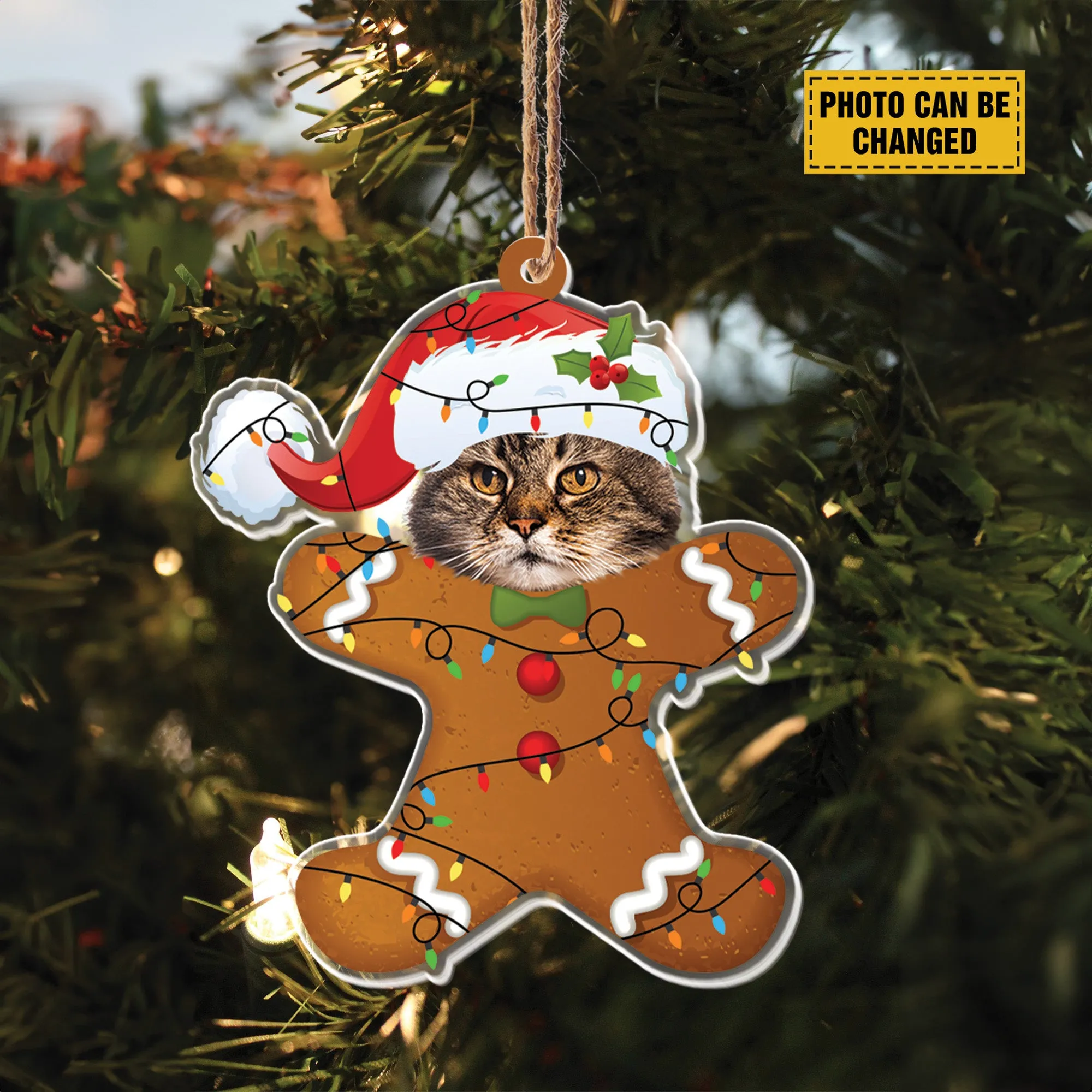 Teesdily | Personalized Grumpy Cat Gingerbread Ornament Christmas, Gingerbread Man Cat Christmas Ornament Car Hanging, Cat Mom, Cat Lover Gifts