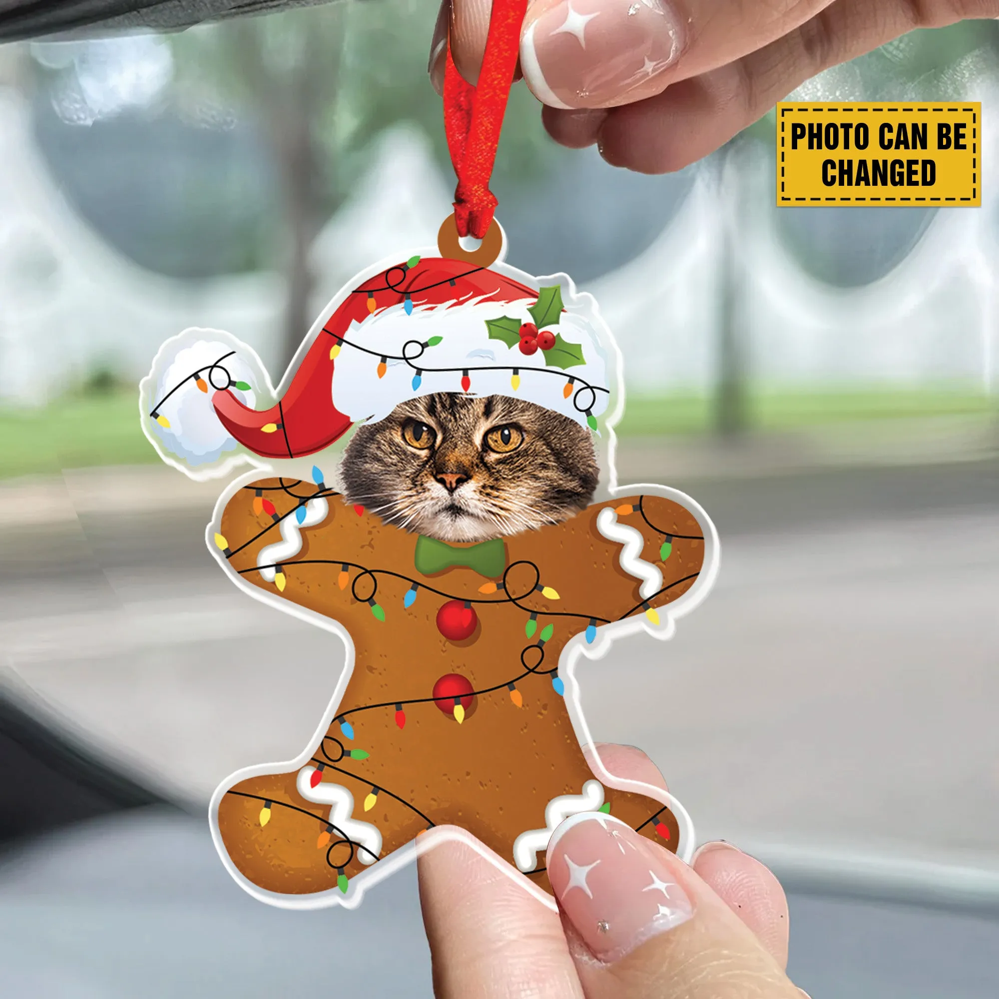 Teesdily | Personalized Grumpy Cat Gingerbread Ornament Christmas, Gingerbread Man Cat Christmas Ornament Car Hanging, Cat Mom, Cat Lover Gifts