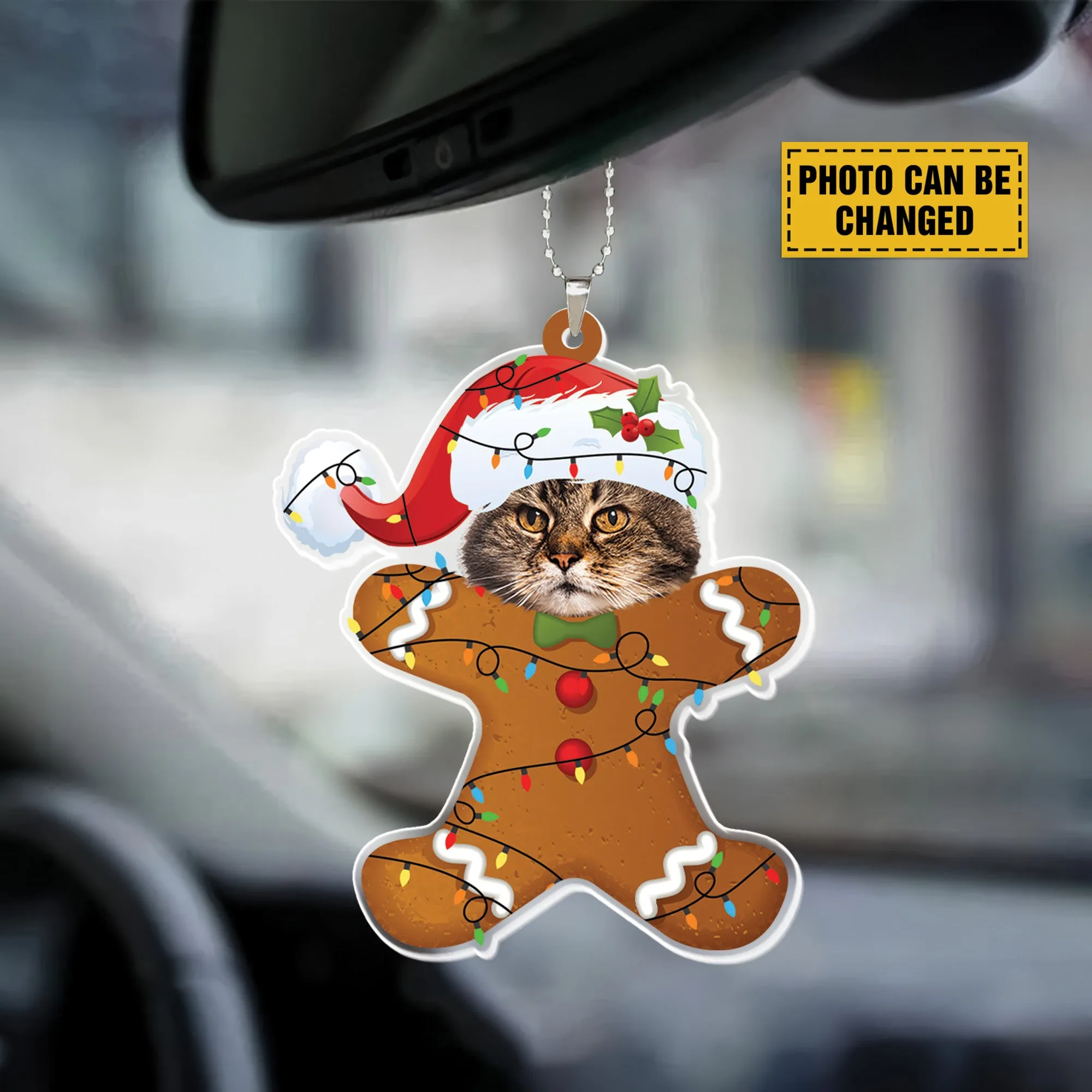 Teesdily | Personalized Grumpy Cat Gingerbread Ornament Christmas, Gingerbread Man Cat Christmas Ornament Car Hanging, Cat Mom, Cat Lover Gifts