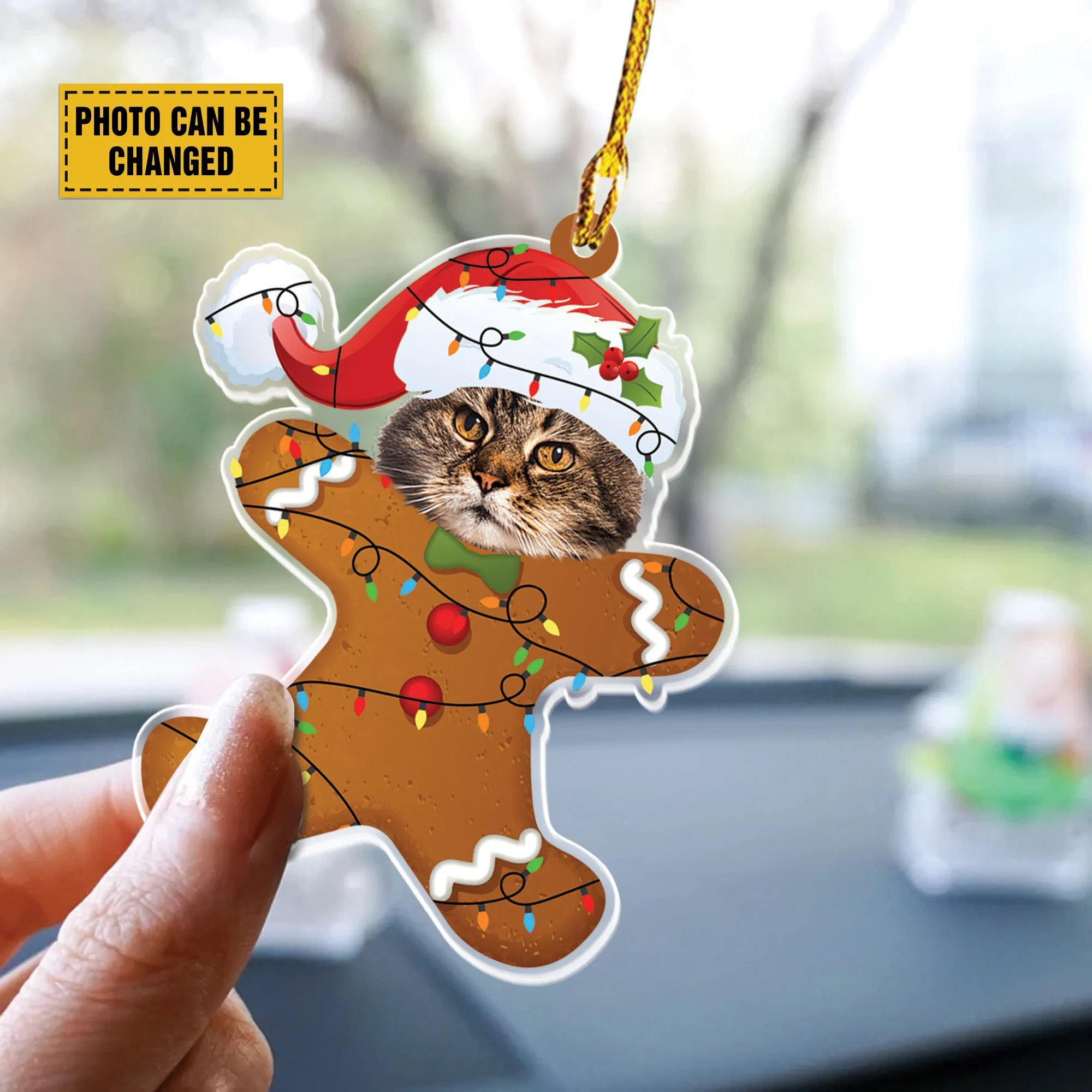 Teesdily | Personalized Grumpy Cat Gingerbread Ornament Christmas, Gingerbread Man Cat Christmas Ornament Car Hanging, Cat Mom, Cat Lover Gifts