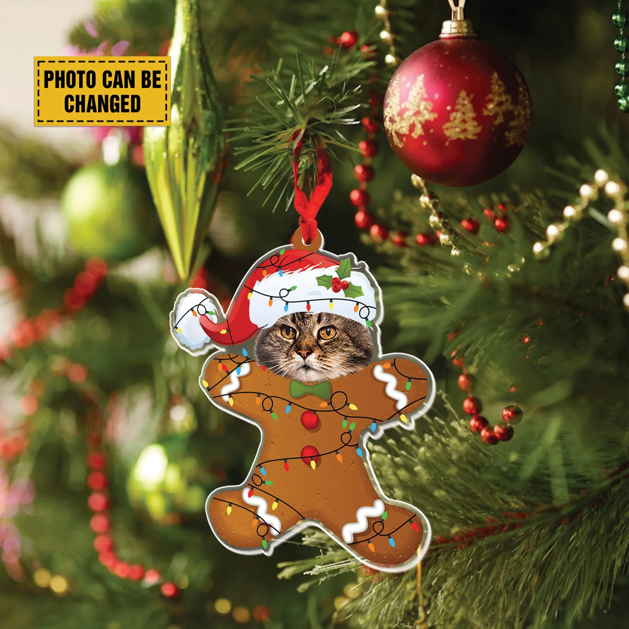 Teesdily | Personalized Grumpy Cat Gingerbread Ornament Christmas, Gingerbread Man Cat Christmas Ornament Car Hanging, Cat Mom, Cat Lover Gifts