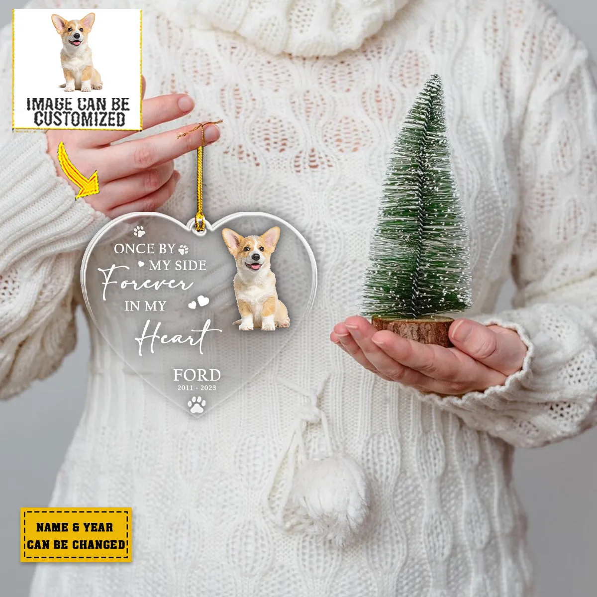 Teesdily | Pet Remembrance Personalized Ornament With Picture Once By My Side Forever In My Heart Car Ornament Pet Loss Gift Memorial Xmas Car Decor
