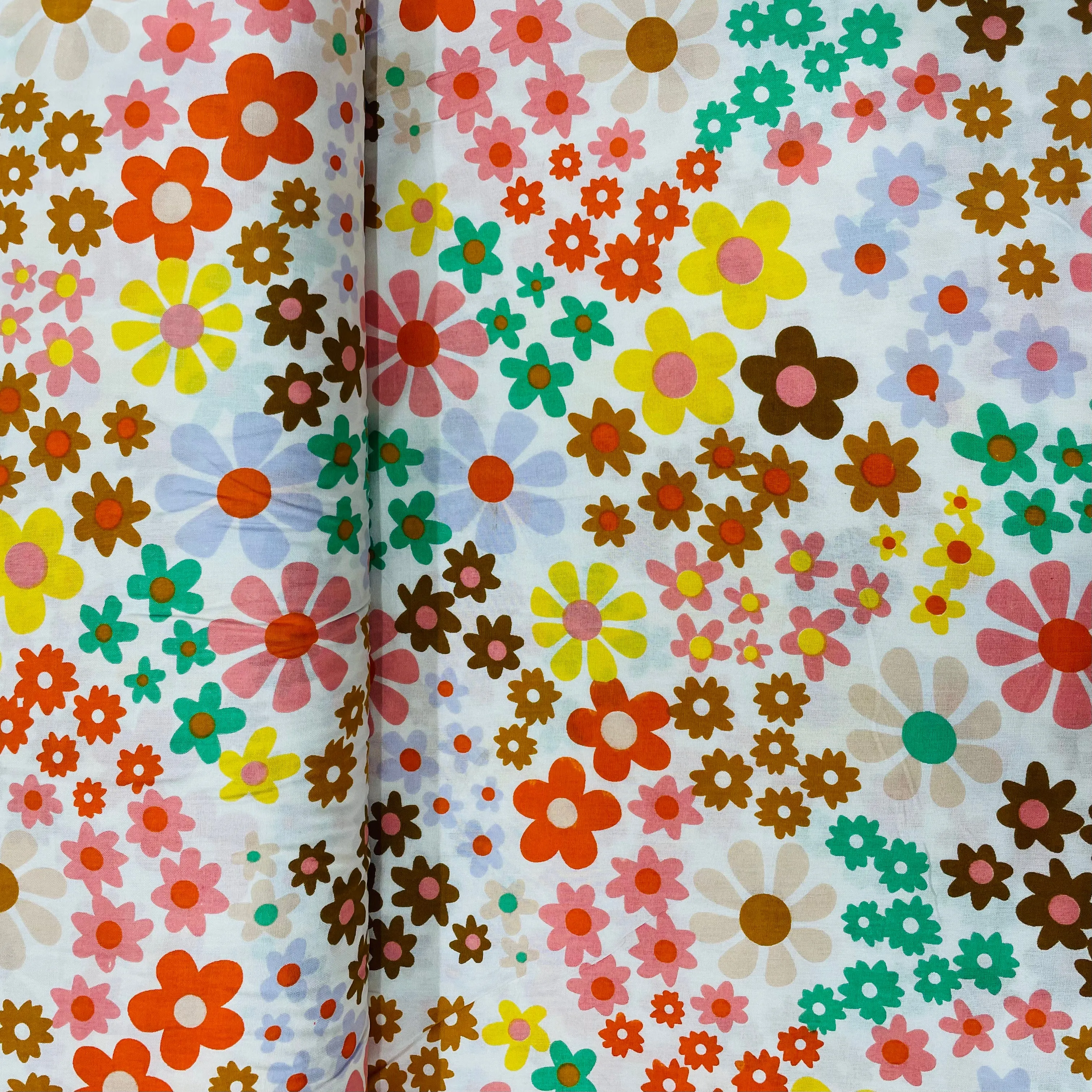 White With Multicolor Floral Print Rayon Fabric