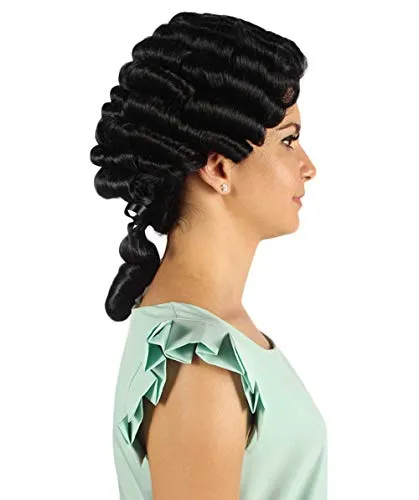 Women's Colonial Lady Curly Black Historical Wig | Premium Breathable Capless Cap