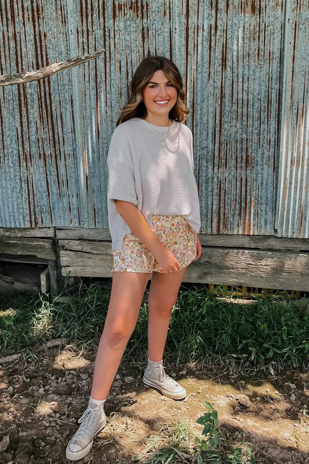 Women's Floral Baby Corduroy Shorts with Pockets | Cream Yellow
