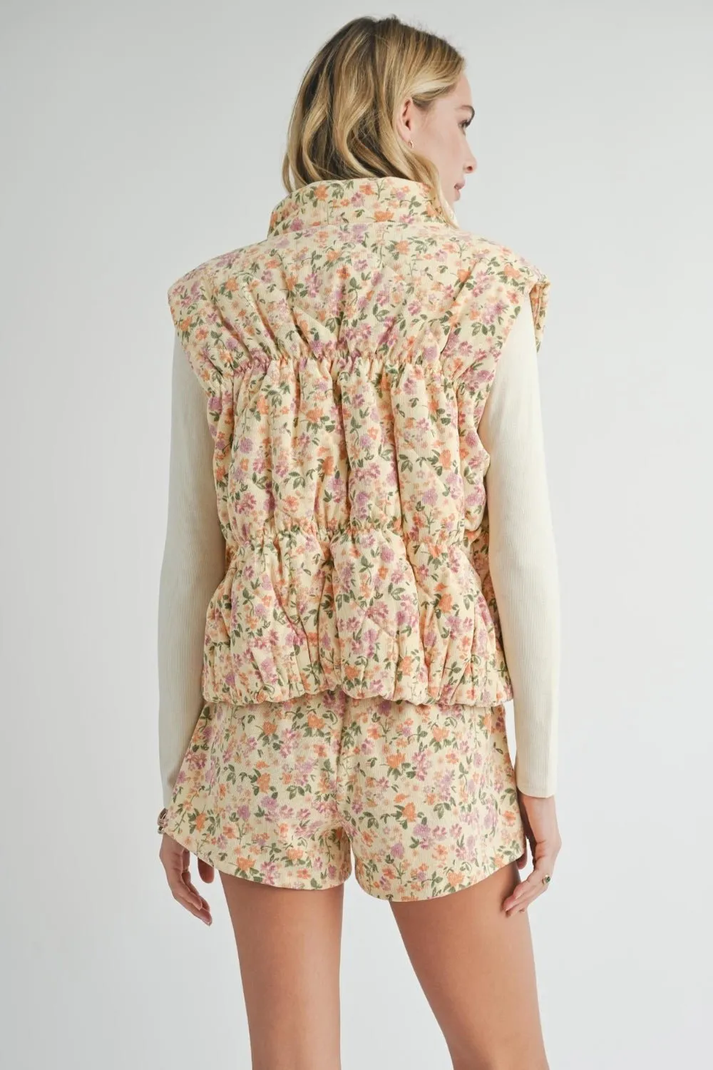 Women's Floral Baby Corduroy Shorts with Pockets | Cream Yellow