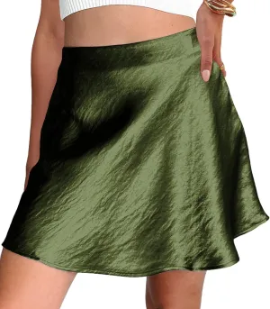 Womens Satin Mini Skirt Elastic Waist A Line Silk Mini Short Skirts for Women
