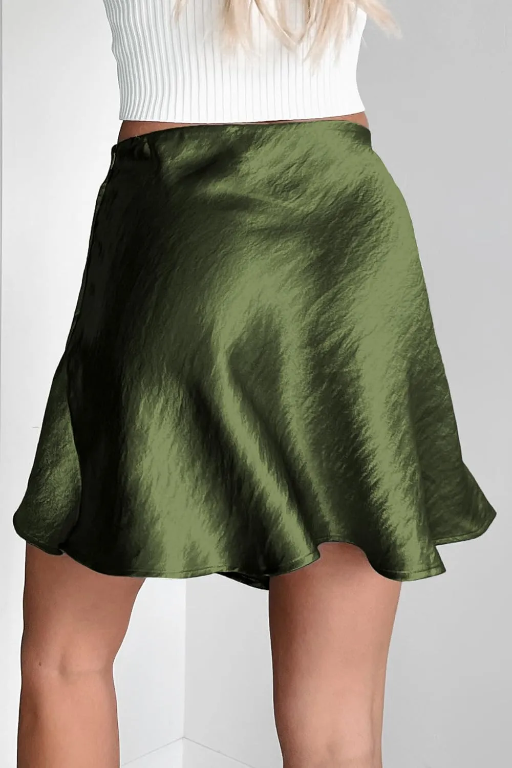 Womens Satin Mini Skirt Elastic Waist A Line Silk Mini Short Skirts for Women